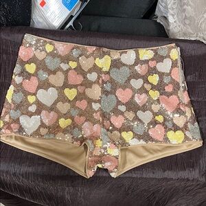 Heart Patterned Sequin Shorts